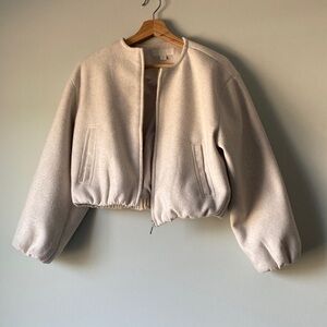 Zara Cream Bomber Jacket Balloon Sleeve Small